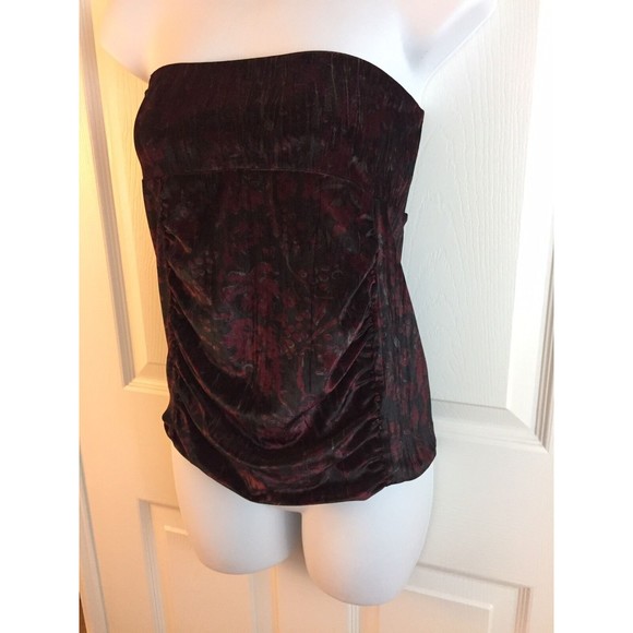 FREE PEOPLE Velvet Sleeveless Tube Top Small Velour Ruched Burgundy Black - Picture 7 of 8